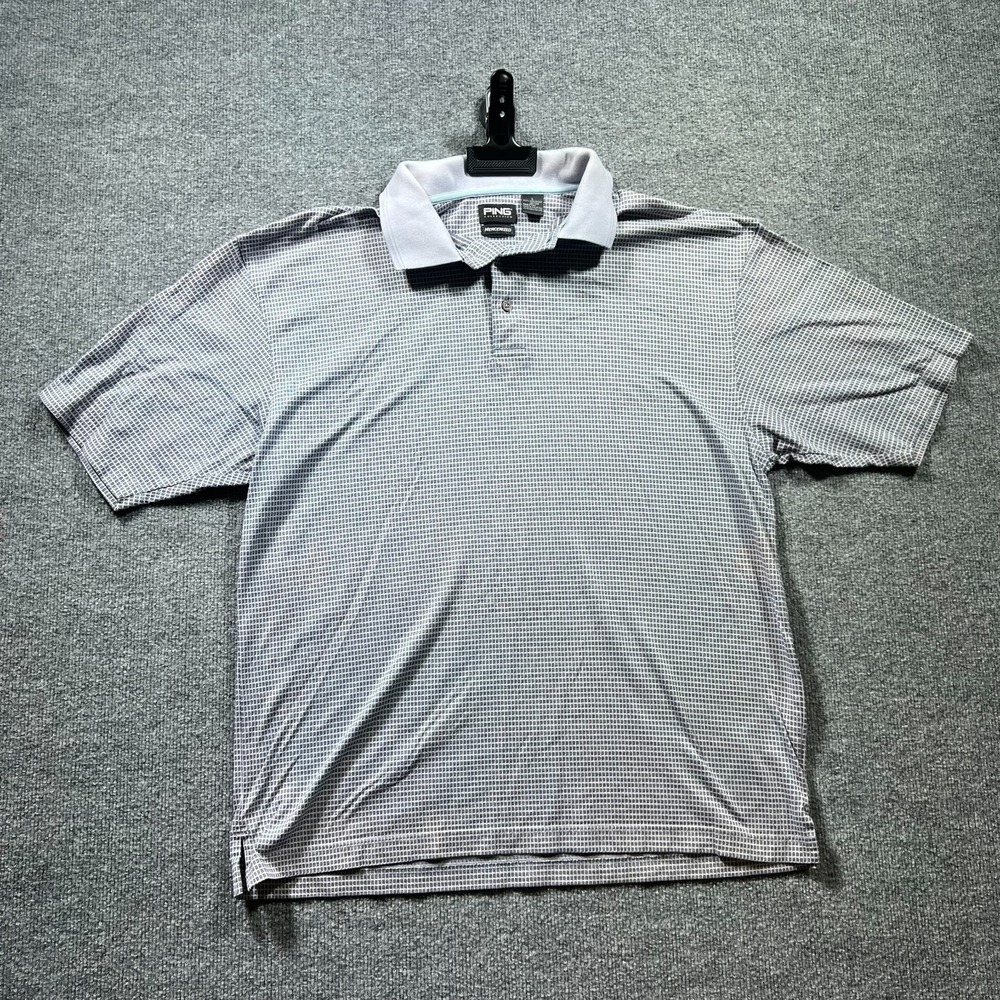 PING Mercerized Golf Polo Shirt Mens Large Blue Gray Micro Pattern Short Sleeve
